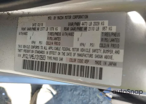 2018 Mazda Mazda6 Touring z USA, uszkodzony, nr VIN JM1GL1VM5J1310583